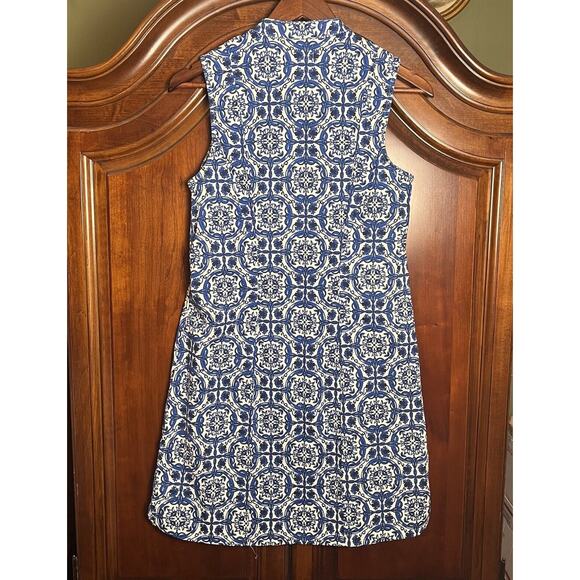 Mud Pie Sleeveless Embroidered Blue Paisley Shift Dress Cotton Stretch Medium - Picture 4 of 14
